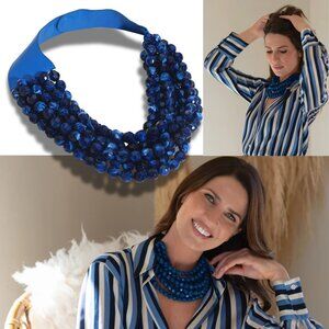 NEW Stunning Faceted Marble Beaded Magnetic Leather Bib Statement Necklace Blue
